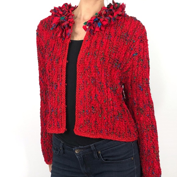 Vintage Jackets & Blazers - Estelle Gracer Vintage 90s Red Plaid Ruffle Jacket